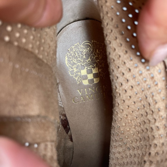 Vince Camuto Beige Suede Mesh Western Block Heeled Ankle Boots Booties - Picture 11 of 13